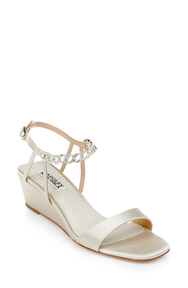 Badgley Mischka Kaelyn Mid Wedge Heel Ivory Satin | Women Wedge