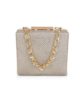 Badgley Mischka Katie Crystal Mini Box Clutch With Rhinestone Inset Chain Gold | Women Evening Bags