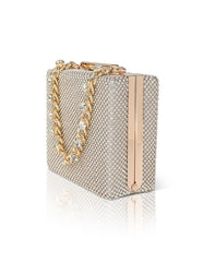 Badgley Mischka Katie Crystal Mini Box Clutch With Rhinestone Inset Chain Gold | Women Evening Bags
