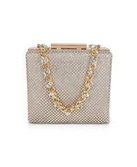 Badgley Mischka Katie Crystal Mini Box Clutch With Rhinestone Inset Chain Gold | Women Evening Bags