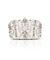Badgley Mischka Kiara Victorian-Inspired Hand Beaded Crystal-Encrusted Minaudiere White | Women Evening Bags