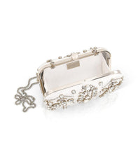 Badgley Mischka Kiara Victorian-Inspired Hand Beaded Crystal-Encrusted Minaudiere White | Women Evening Bags