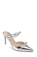 Badgley Mischka Klarise II Metallic Pointed Toe Double Bow Mules Silver | Women Stiletto