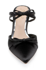 Badgley Mischka Klarise Pointed Toe Satin Double Bow Mules Black | Women Stiletto