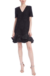 Badgley Mischka Lacey Shift Dress With Flounce Hem Black | Women Day