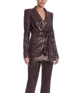 Badgley Mischka Line Sequin Notch Lapel Jacket Brown | Women Cocktail