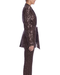 Badgley Mischka Line Sequin Notch Lapel Jacket Brown | Women Cocktail