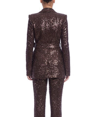 Badgley Mischka Line Sequin Notch Lapel Jacket Brown | Women Cocktail