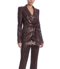 Badgley Mischka Line Sequin Notch Lapel Jacket Brown | Women Cocktail