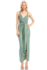 Badgley Mischka Metallic Jersey Twist-Shoulder Gown With Tie Front Detail Seafoam | Women Best Sellers