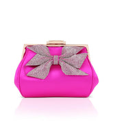 Badgley Mischka Mia Crystal Bow Pouch Clutch Neon Pink | Women Evening Bags