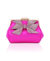 Badgley Mischka Mia Crystal Bow Pouch Clutch Neon Pink | Women Evening Bags