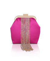 Badgley Mischka Mila Crystal Fringe Satin Framed Pouch Hot Pink | Women Evening Bags