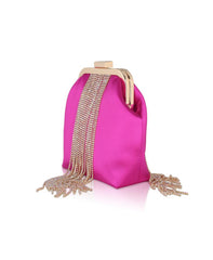 Badgley Mischka Mila Crystal Fringe Satin Framed Pouch Hot Pink | Women Evening Bags