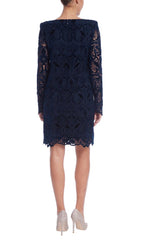 Badgley Mischka Mixed Media Boatneck Chemise Dress Navy | Women Cocktail