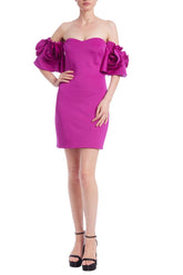 Badgley Mischka Off-Shoulder Rosette Mini Purple | Women Cocktail