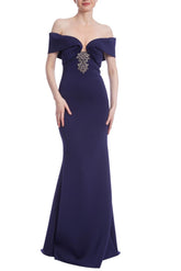 Badgley Mischka Off The Shoulder Gown With Sweetheart Neck Navy | Women Gowns