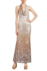 Badgley Mischka Ombre Sequin Halter Gown Silver Gold | Women Best Sellers
