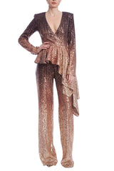 Badgley Mischka Ombre Sequin Wide-Leg Pants Bronze Multi | Women Suits