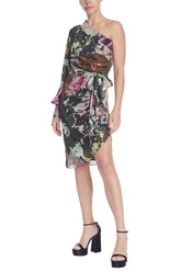 Badgley Mischka One-Shoulder Floral Mini Green Multi | Women Cocktail