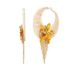 Badgley Mischka Oversized Raffia Hoop Earrings With Rhinestone Flower Fringes | Women Fashion Jewelry