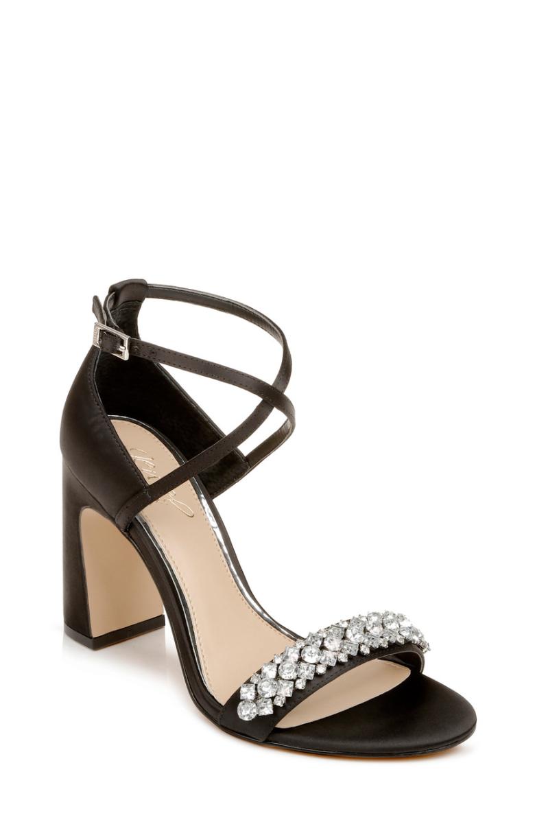 Badgley Mischka Penny Crystal Embellished Block Heel Black | Women Block Heels