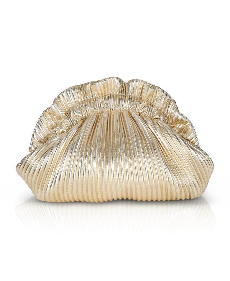 Badgley Mischka Piper Faux Leather Ribbed Dumpling Ruffle Pouch Gold | Women Evening Bags