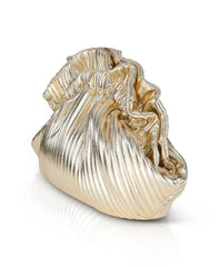 Badgley Mischka Piper Faux Leather Ribbed Dumpling Ruffle Pouch Gold | Women Evening Bags