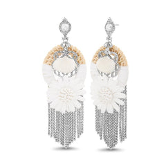 Badgley Mischka Raffia And Shell Statement Earrings With Crystal Fringe | Women Fashion Jewelry