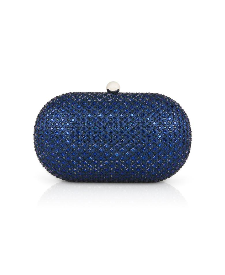 Badgley Mischka Reign Crystal Oval Minaudière Navy | Women Evening Bags
