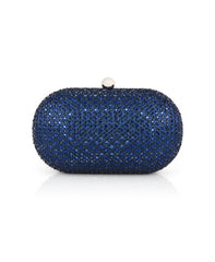 Badgley Mischka Reign Crystal Oval Minaudière Navy | Women Evening Bags