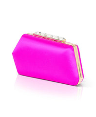 Badgley Mischka Riley Satin Minaudiere With Crystal Bar Clasp Neon Pink | Women Evening Bags