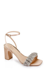 Badgley Mischka Rita Bejeweled Strap Block Heel Almond Nude | Women Block Heels