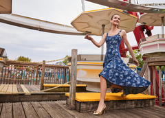 Badgley Mischka Rose Print High Low Denim Dress Rose Print | Women Day