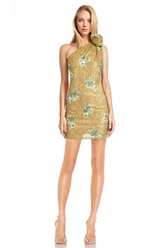 Badgley Mischka Rosette One-Shoulder Sequin Mini Dress Citrus | Women Cocktail