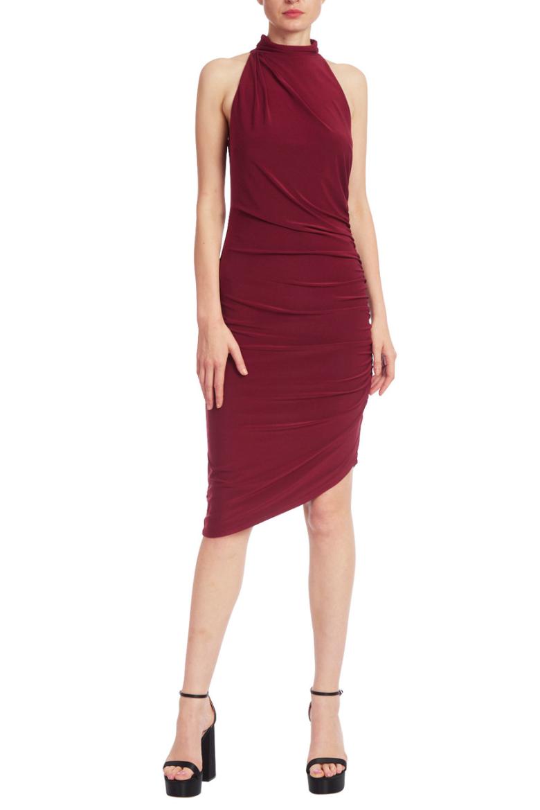 Badgley Mischka Ruched Halter Dress With Diagonal Hem Cobalt | Women Best Sellers