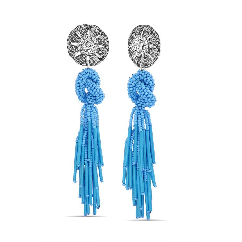 Badgley Mischka Seed Bead Earrings With Knotted Tassel Blue | Women Fashion Jewelry