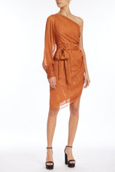 Badgley Mischka Shimmery One-Shoulder Dress Copper | Women Best Sellers