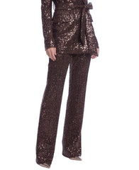 Badgley Mischka Side Zip Line Sequin Bootcut Pant Brown | Women Cocktail