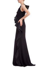 Badgley Mischka Sleeveless Column Gown With Mikado Ruffle Wrap-Around Black | Women Gowns