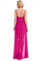 Badgley Mischka Sleeveless Cowl Neck Dress With High-Low Overlay Fuchsia | Women Best Sellers