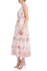 Badgley Mischka Sleeveless Floral Lace Shirt Dress Blush Multi | Women Day
