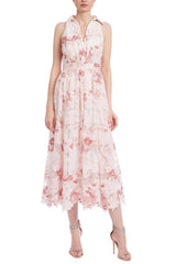Badgley Mischka Sleeveless Floral Lace Shirt Dress Blush Multi | Women Day