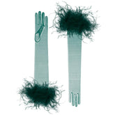 Badgley Mischka Sofia Tulle And Feather Opera Glove Black | Women Gloves
