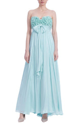 Badgley Mischka Strapless Chiffon Gown With Floral Bodice Seafoam | Women Gowns
