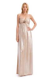 Badgley Mischka Strapless Liquid Jersey Gown With Rosette Detail Champagne | Women Best Sellers