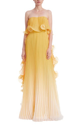 Badgley Mischka Strapless Ombre Octopus Georgette Gown Lemon Multi | Women Gowns