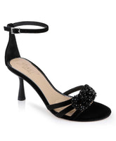 Badgley Mischka Tailani Open-Toe Stiletto Heels Black Velvet | Women Stiletto