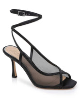 Badgley Mischka Tamera Peep Toe Heels With Wraparound Strap Black Mesh | Women Stiletto