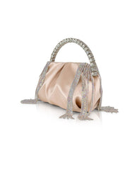 Badgley Mischka Tatiana Crystal Fringe Pouch Clutch Champagne | Women Evening Bags